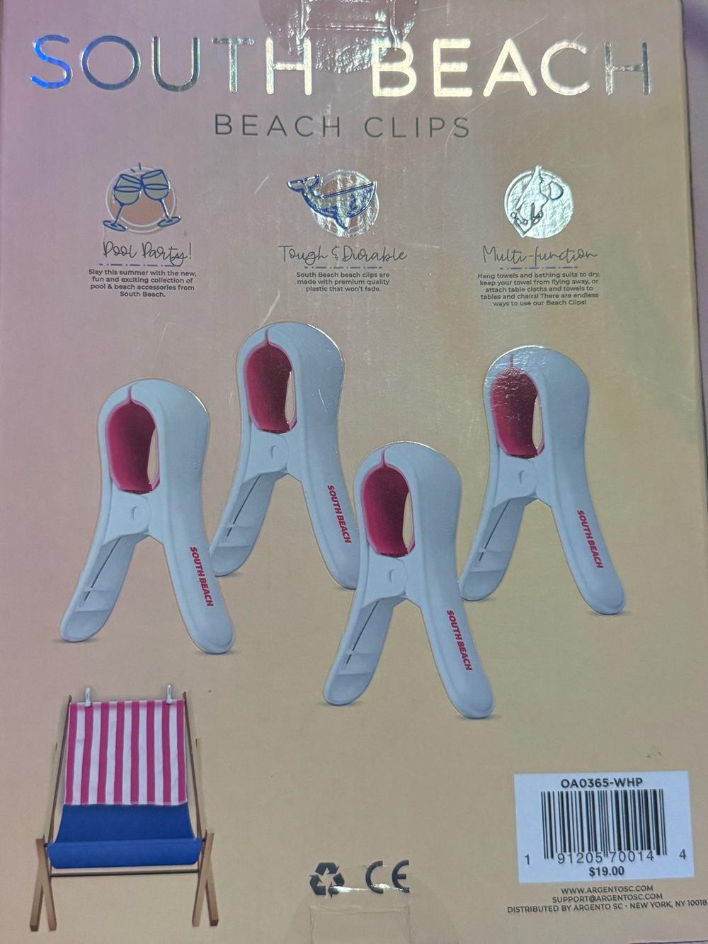 4 piece Beach Clips in White and Pink